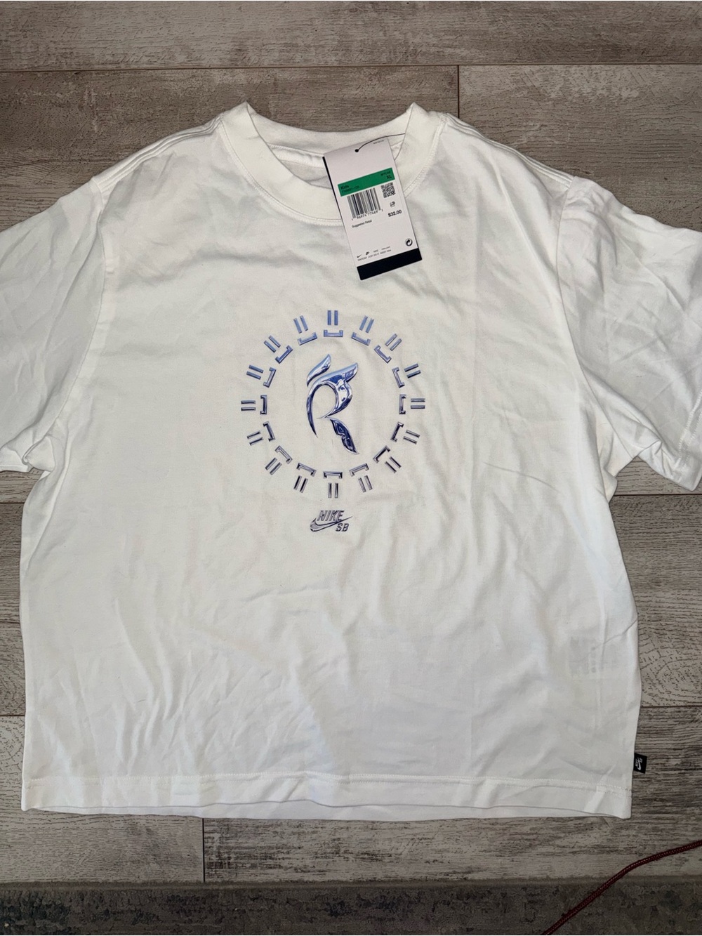 Nike White Short Sleeve Tee with Light Blue Graphic